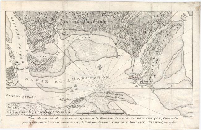 Plan du Havre de Charleston, Montrant la Disposition de la Flotte Britannique, Commandee par le Vice-Amiral Marie Arbuthnot, a l'Attaque du Fort Moultrie dans l'Isle Sullivan, en 1780