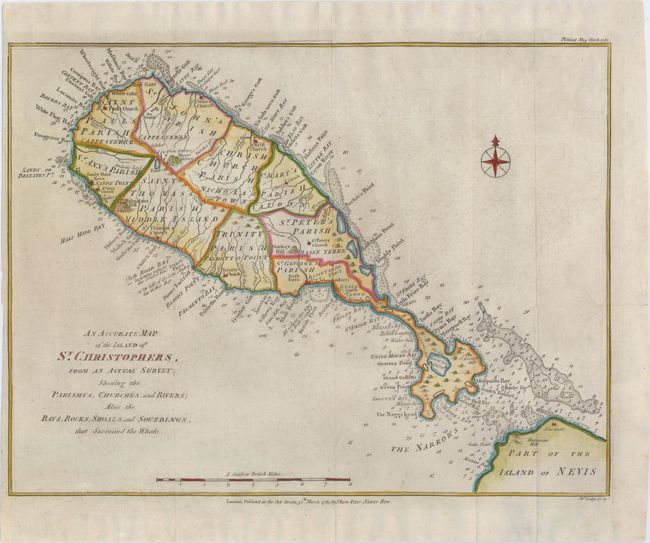 An Accurate Map of the Island of St. Christophers, from an Actual Survey Shewing the Parishes, Churches, and Rivers...