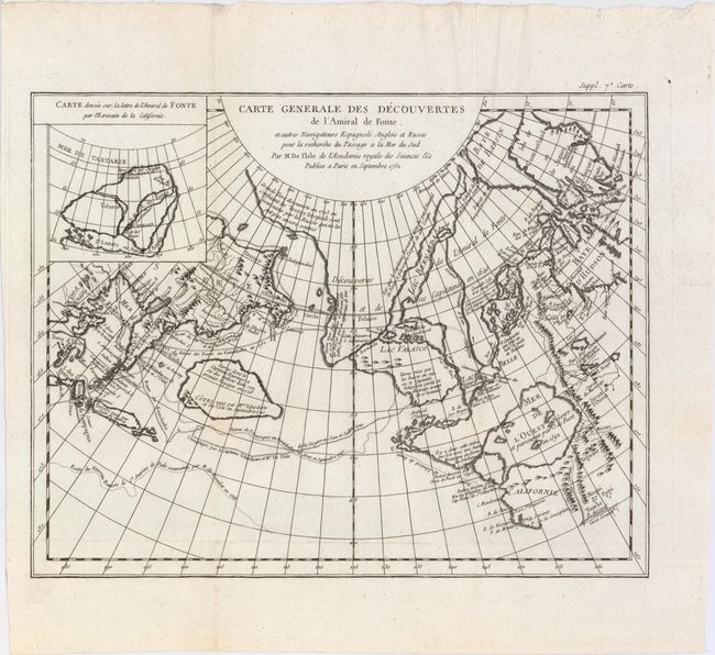 Carte Generale des Decouvertes de l'Amiral de Fonte, et Autres Navigateurs Espagnols Anglois et Russes pour la Recherche du Passage a la Mer du Sud