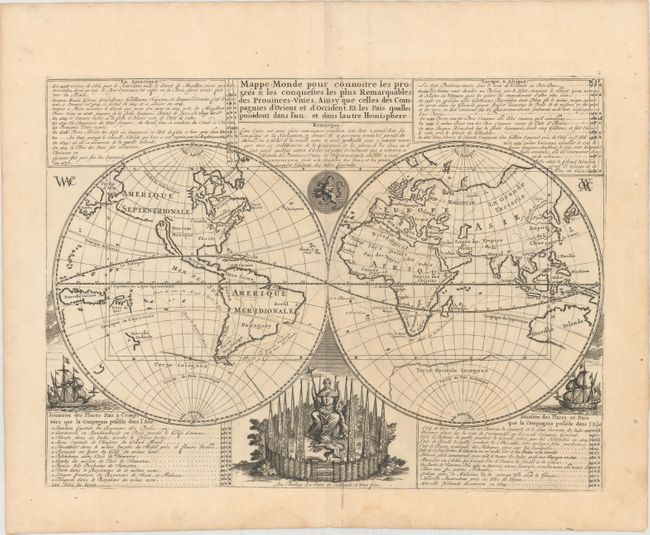 Mappe-Monde pour Connoitre les Progres & les Conquestes les Plus Remarquables des Provinces-Unies, Ainsy que Celles des Compagnies d'Orient et d'Occident, et les Pais Quelles Possedent dans l'un et dans Lautre Hemisphere