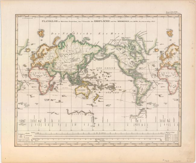 Planiglob in Mercators Projection, zur Uebersicht der Erdflache und der Seereisen, von Ad. St. Neue Verbesserte Auflage