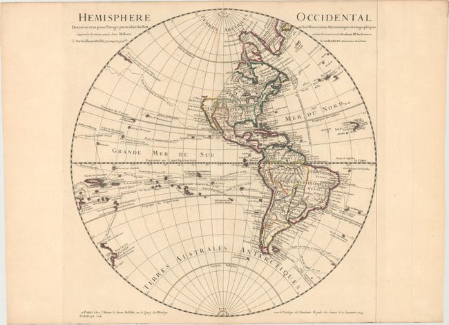 Hemisphere Occidental Dresse en 1720 pour l'Usage Particulier du Roy sur les Observations Astronomiques et Geographiques