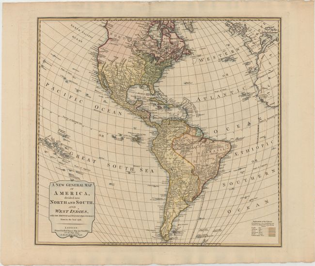 A New General Map of America, Divided into North and South, and West Indies, with the British and Spanish Discoveries Down to the Year 1778
