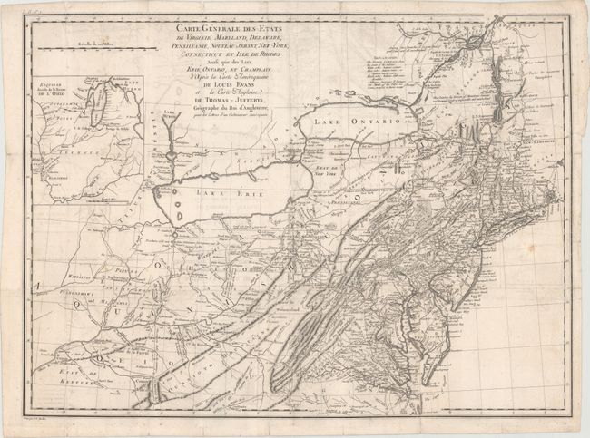 Carte Generale des Etats de Virginie, Maryland, Delaware, Pensilvanie, Nouveau-Jersey, New-York, Connecticut, et Isle de Rhodes Ainsi que des Lacs Erie, Ontario, et Champlain...