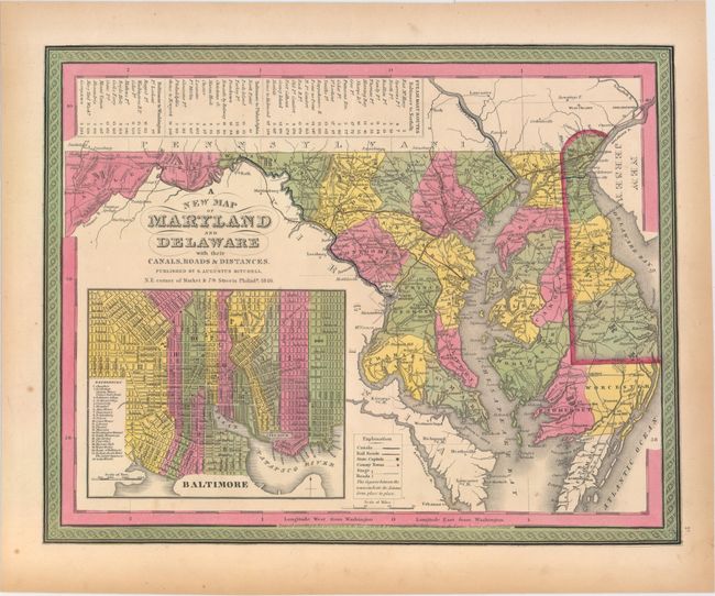A New Map of Maryland and Delaware with Their Canals, Roads & Distances [together with] Plan of Baltimore