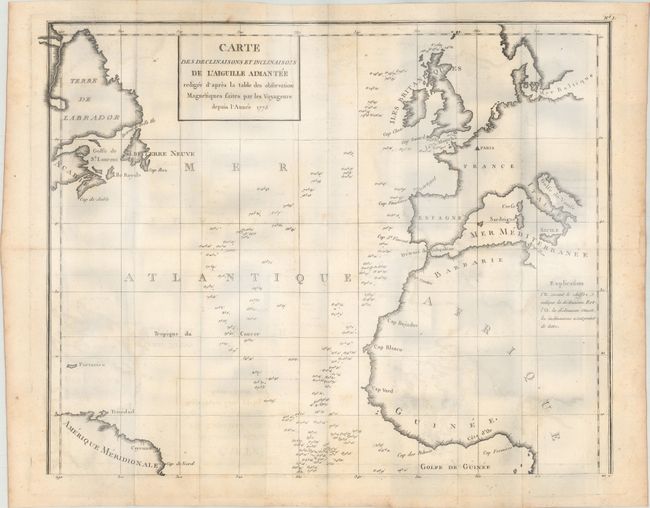Carte des Declinaisons et Inclinaisons de l'Aiguille Aimantee Redigee d'Apres la Table des Observations Magnetiques Faites par les Voyageurs Depuis l'Annee 1775