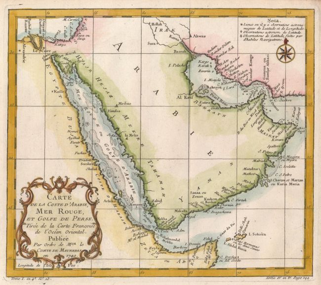 Carte de la Coste d'Arabie, Mer Rouge, et Golfe de Perse. Tiree de la Carte Francoise de l'Ocean Oriental
