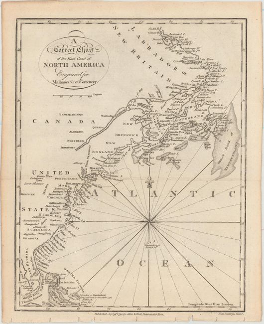 A Correct Chart of the East Coast of North America Engraved for Malham's Naval Gazetteer