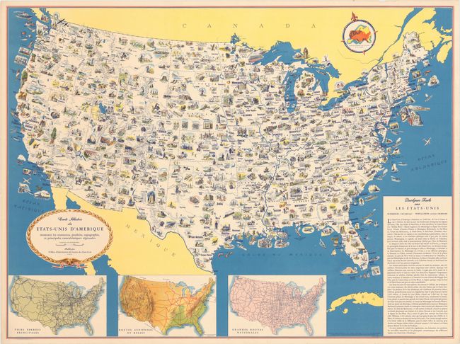 Carte Illustree des Etats-Unis d'Amerique Montrant les Ressources, Produits, Topographie, et Principales Caracteristiques Regionales