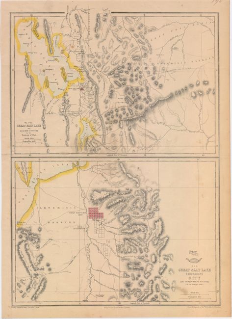 Map of the Great Salt Lake and Adjacent Country in the Territory of Utah [on sheet with] The Great Salt Lake (Mormon) City and Surrounding Country (on an Enlarged Scale)