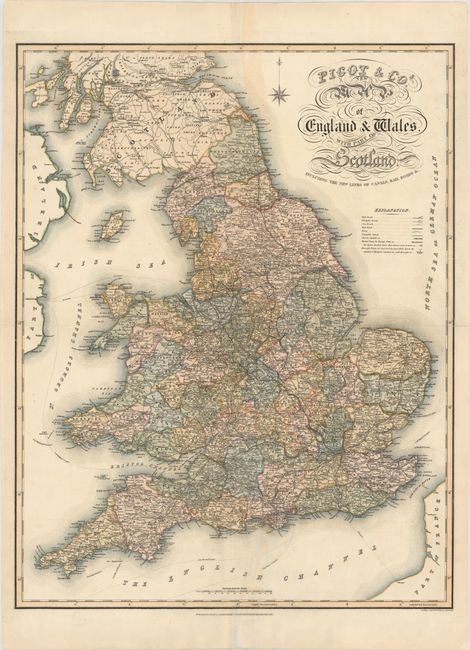 Pigot & Co.'s New Map of England &Wales. With Part of Scotland. Including the New Lines of Canals, Rail Roads &c.
