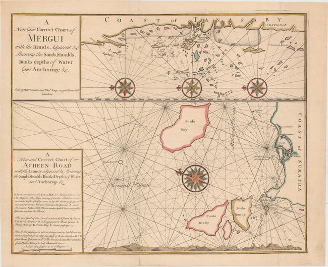 A New and Correct Chart of Mergui with the Islands... [on sheet with] A New and Correct Chart of Acheen Road with the Islands...