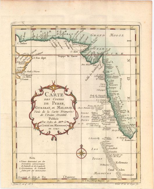 Carte des Costes de Perse, Gusarat, et Malabar. Tiree de la Carte Francoise de l'Ocean Oriental...