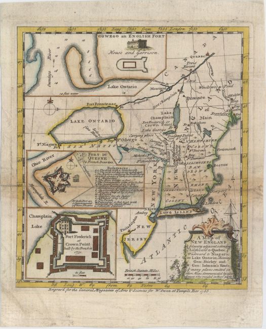 A Map of New England & ye Country Adjacent, Extending Northward to Quebec & Westward to Niagara, on Lake Ontairo, Shewing Gen: Shirley and Gen: Johnson's Routs, & Many Places Omitted in Other Maps; Communicated by a Gentleman Who Resided in These Parts