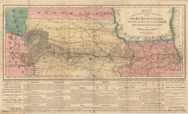 Map Showing Location of Lands Belonging to Iowa Rail Road Land Company Iowa Falls and Sioux City R.R. Land Company...