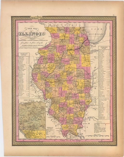 A New Map of Illinois with Its Proposed Canals, Roads & Distances from Place to Place Along the Stage & Steam Boat Routes