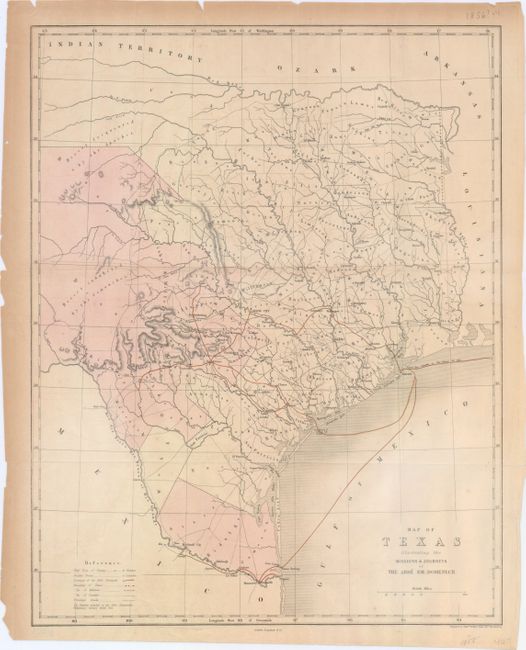 Map of Texas Illustrating the Missions & Journeys of the Abbe Em. Domenech