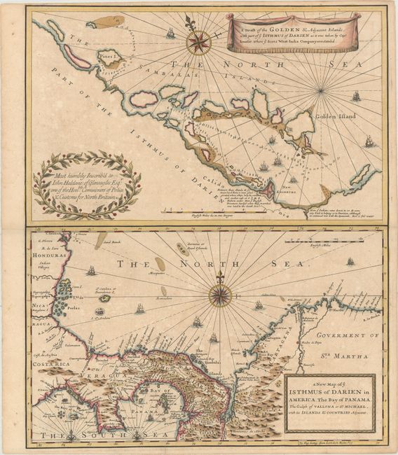 A Draft of the Golden & Adjacent Islands, with Part of ye Isthmus of Darien... [on sheet with] A New Map of ye Isthmus of Darien in America, the Bay of Panama, the Gulph of Vallona...