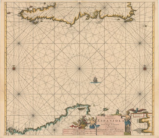 Pas-kaart van de Zuyd-Kust van Espanjola met de Zee Kust van Nuevo Reyne de Granada door Vooght Geometra