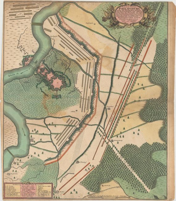 Plan der R. Vestung Philipsburg Nebst der Feindlichen Belagerung, Retrenchement und Attaque vom 23 May bis den 18 Iuly...