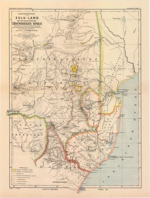 Kartenskizze von Zulu-Land und den Goldfeldern der Sudafrikanischen Republik...