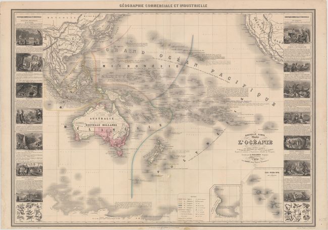 Nouvelle Carte Illustree de l'Oceanie Presentant les Grandes Divisions Physiques la Distribution Geographique des Vegetaux et des Mineraux...