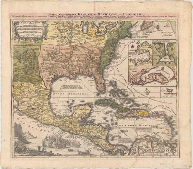 Mappa Geographica Regionem Mexicanam et Floridam Terrasque Adjacentes, ut et Anteriores Americae Insulas, Cursus Itidem et Reditus Navigantium Versus Flumen Missisipi...