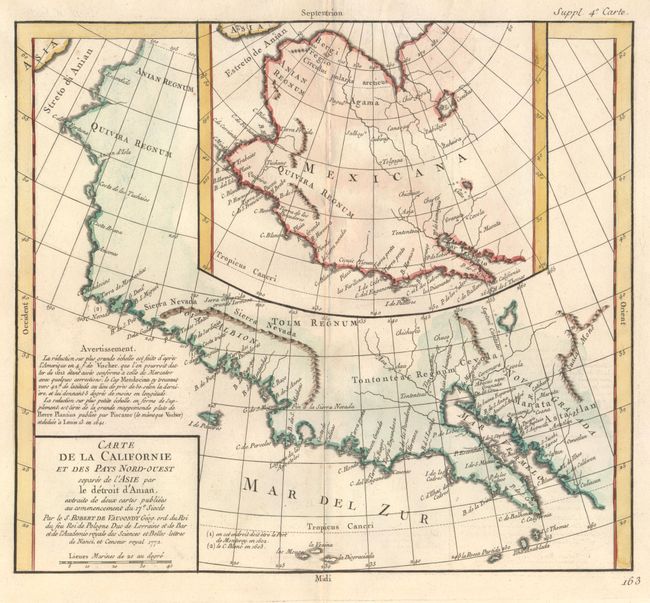 Carte de la Californie et des Pays Nord-Ouest Separes de l'Asie par le Detroit d'Anian...