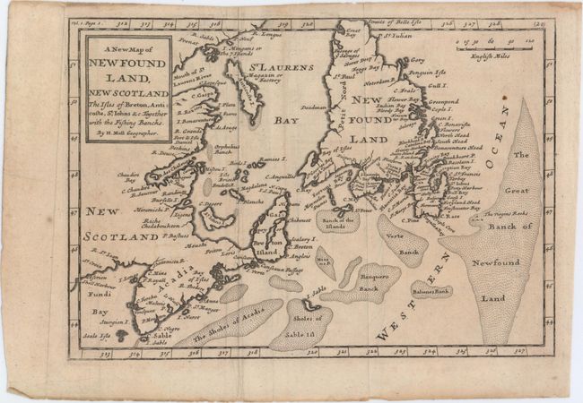 A New Map of New Found Land, New Scotland the Isles of Breton, Anticoste, St. Iohns &c. Together with the Fishing Bancks