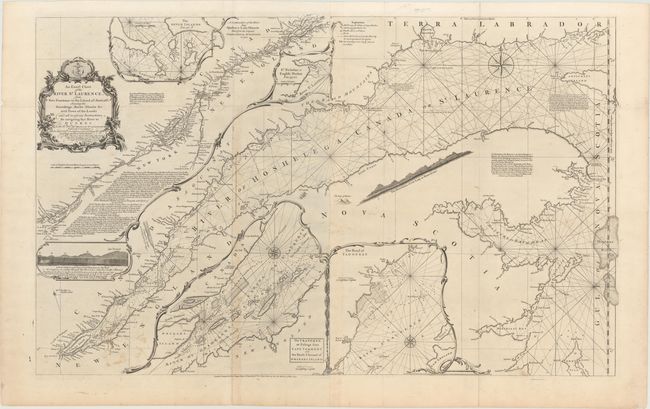 An Exact Chart of the River St. Laurence, from Fort Frontenac to the Island of Anticosti Shewing the Soundings, Rocks, Shoals, &c. with Views of the Lands and All Necessary Instructions for Navigating that River to Quebec