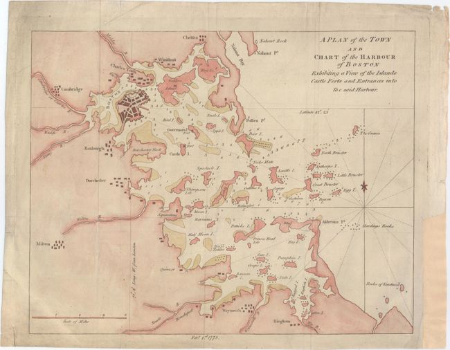 A Plan of the Town and Chart of the Harbour of Boston Exhibiting a View of the Islands Castle Forts and Entrances into the Said Harbour