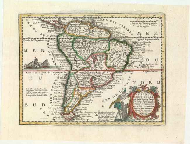 L'Amerique Meridionale qui Fait l'Autre Partie des Indes Occidentales Dressee Tres Exactement Suivant les Observations de Mur. De l'Academie Royale des Sciences et sur les Memoires les Plus Nouveaux