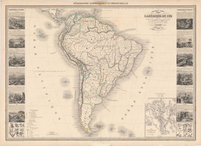 Nouvelle Carte Illustre de l'Amerique du Sud Indiquant les Grandes Divisions Physiques, la Distribution Geographique des Vegetaux et des Mineraux...
