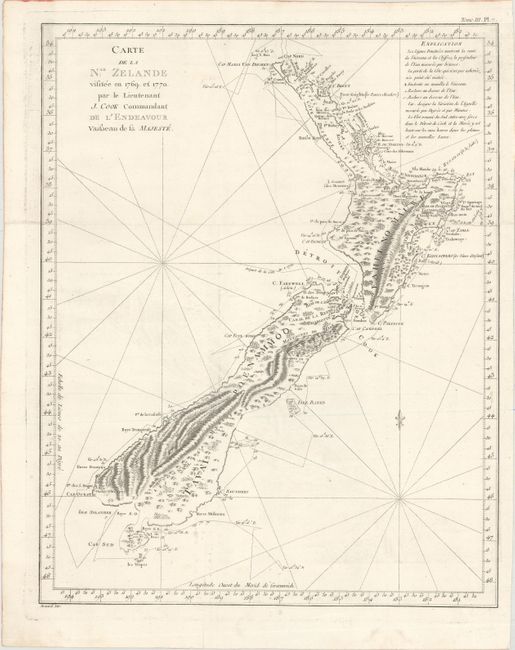 Carte de la Nle. Zelande Visitee en 1769 et 1770 par le Lieutenant J. Cook Commandant de l'Endeavour Vaisseau de sa Majeste