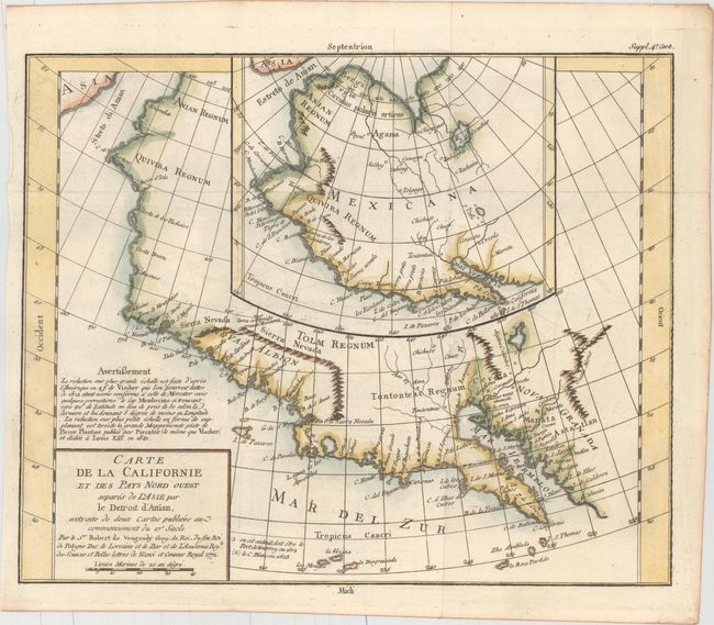 Carte de la Californie et des Pays Nord Ouest Separes de l'Asie par le Detroit d'Anian...