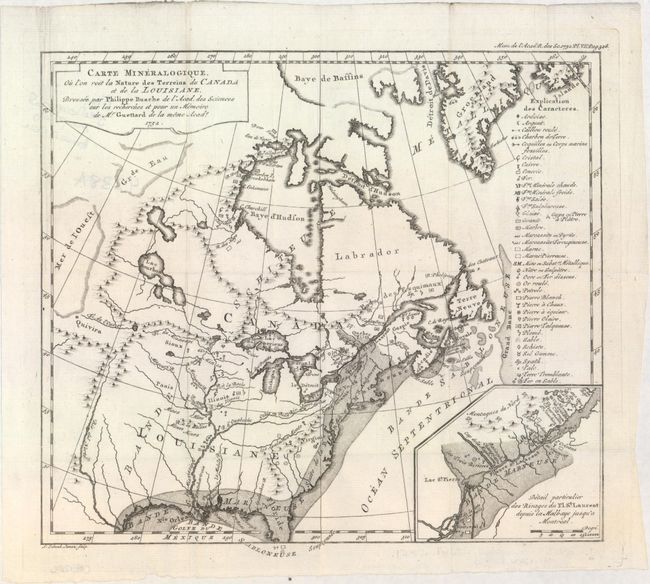 Carte Mineralogique, ou l'on voit la Nature des Terreins du Canada et de la Louisiane...
