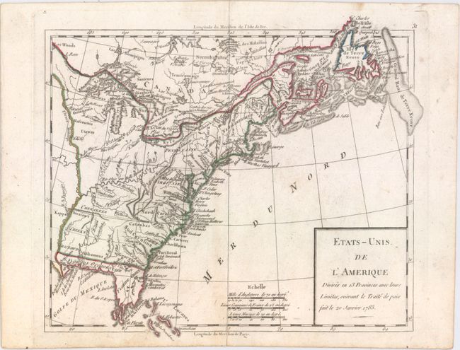 Etats-Unis de l'Amerique Divises en 13 Provinces avec Leurs Limites, Suivant le Traite de Paix fait le 20 Janvier 1783