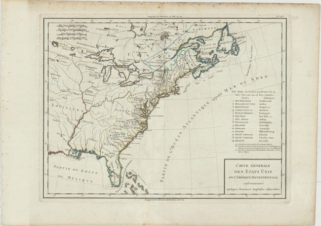 Carte Generale des Etats Unis de l'Amerique Septentrionale, Renfermant Aussi Quelques Provinces Angloises Adjacentes