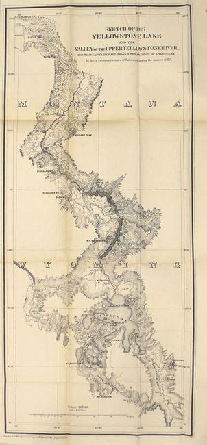 Sketch of the Yellowstone Lake and the Valley of the Upper Yellowstone River.  Route of Capt's J.W. Barlow and D.P. Heap, Corps of Engineers, in their Reconnaissance of that Region during the Summer of 1871 [with Report]
