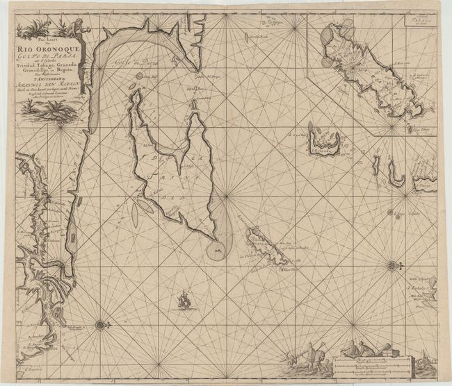 Pas Kaart van Rio Oronoque Golfo de Paria met d'Eylanden Trinidad, Tabago, Granada, Granadillos, en Bequia