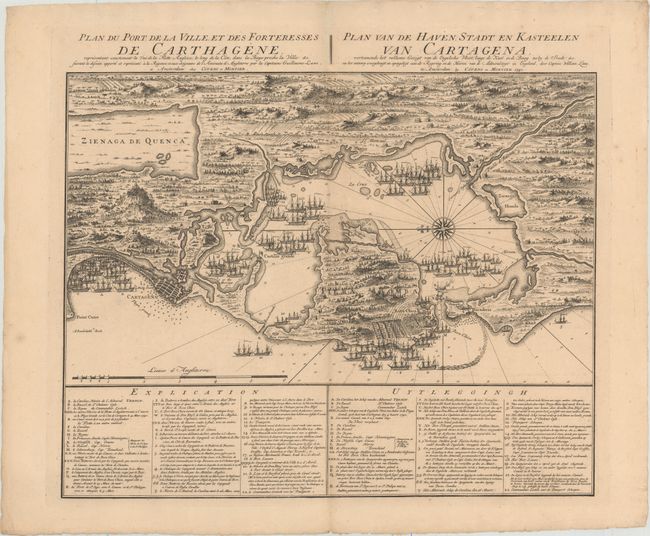 Plan du Port de la Ville, et des Forteresses de Carthagene... / Plan van de Haven, Stadt en Kasteelen van Cartagena...