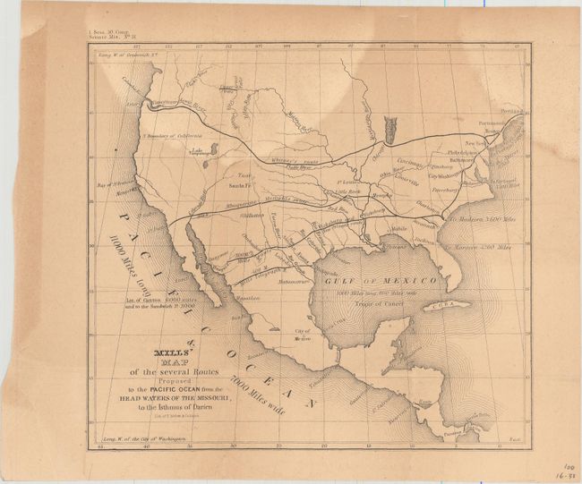 Mills' Map of the Several Routes Proposed to the Pacific Ocean from the Head Waters of the Missouri, to the Isthmus of Darien