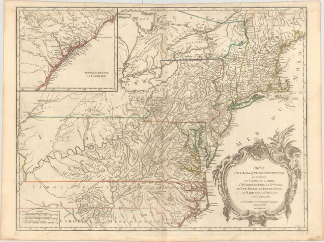 Partie de l'Amerique Septentrionale, qui Comprend le Cours de l'Ohio, la Nlle. Angleterre, la Nlle York, le New Jersey, la Pensylvanie, le Maryland la Virginie, la Caroline