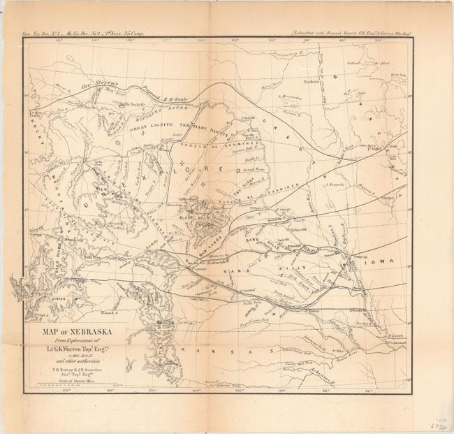 Map of Nebraska from Explorations of Lt. G.K. Warren Topl. Engrs. in 1855, 56, & 57, and Other Authorities