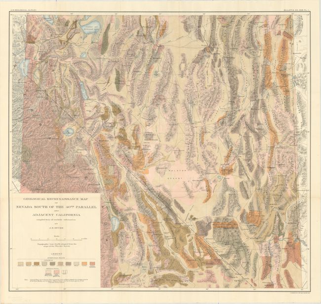 Geological Reconnaissance Map of Nevada South of the 40th Parallel and Adjacent California... [together with] Map Showing Position of Geological Reconnaissance Map and Chief Data Used in Its Compilation