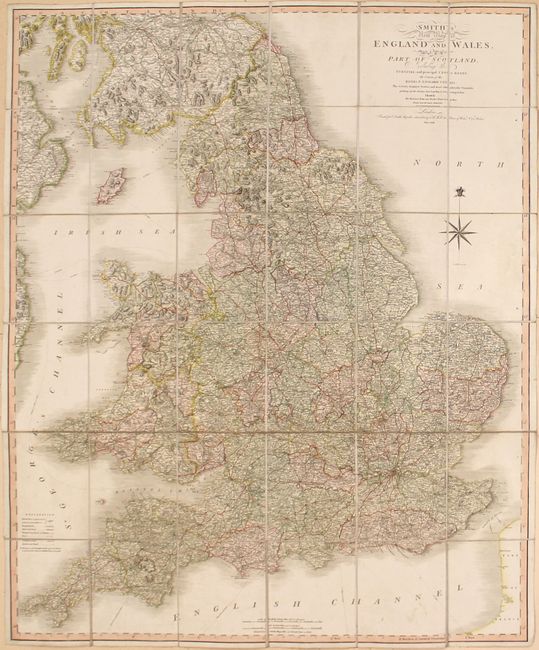 Smith's New Map of England and Wales, with Part of Scotland, Including the Turnpike, and Principal Cross Roads, the Course of the Rivers, & Navigable Canals...