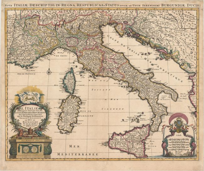 L'Italie Distinguee Suivant tous les Estats, Royaumes, Republiques Duches et Principautes qui la Partagent Presentement...