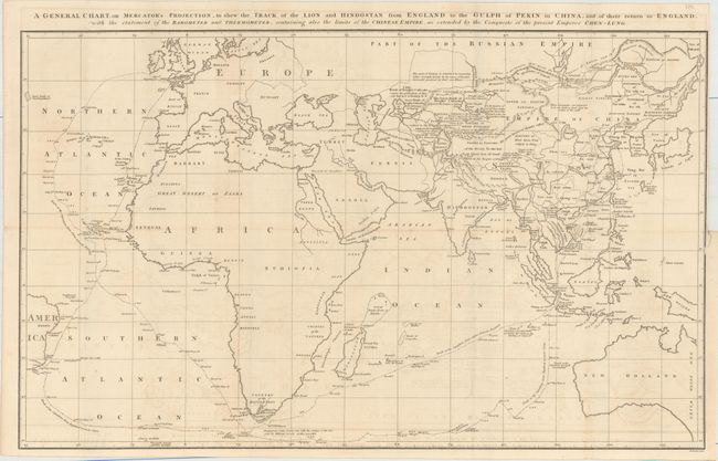 A General Chart, on Mercator's Projection, to Shew the Track of the Lion and Hindostan from England to the Gulph of Pekin in China, and of Their Return to England...