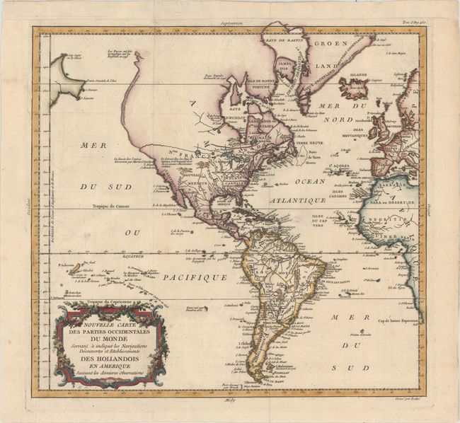 Nouvelle Carte des Parties Occidentales du Monde Servant a Indiquer les Navigations Decouvertes et Etablissements des Hollandois en Amerique Suivant les Dernieres Observations