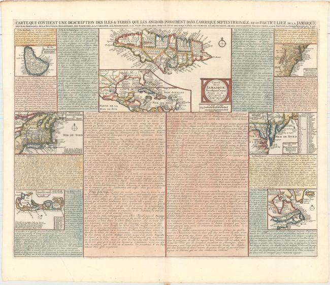 Carte qui Contient une Description des Iles & Terres que les Anglois Possedent dans l'Amerique Septentrionale, et en Particulier de la Jamaique...